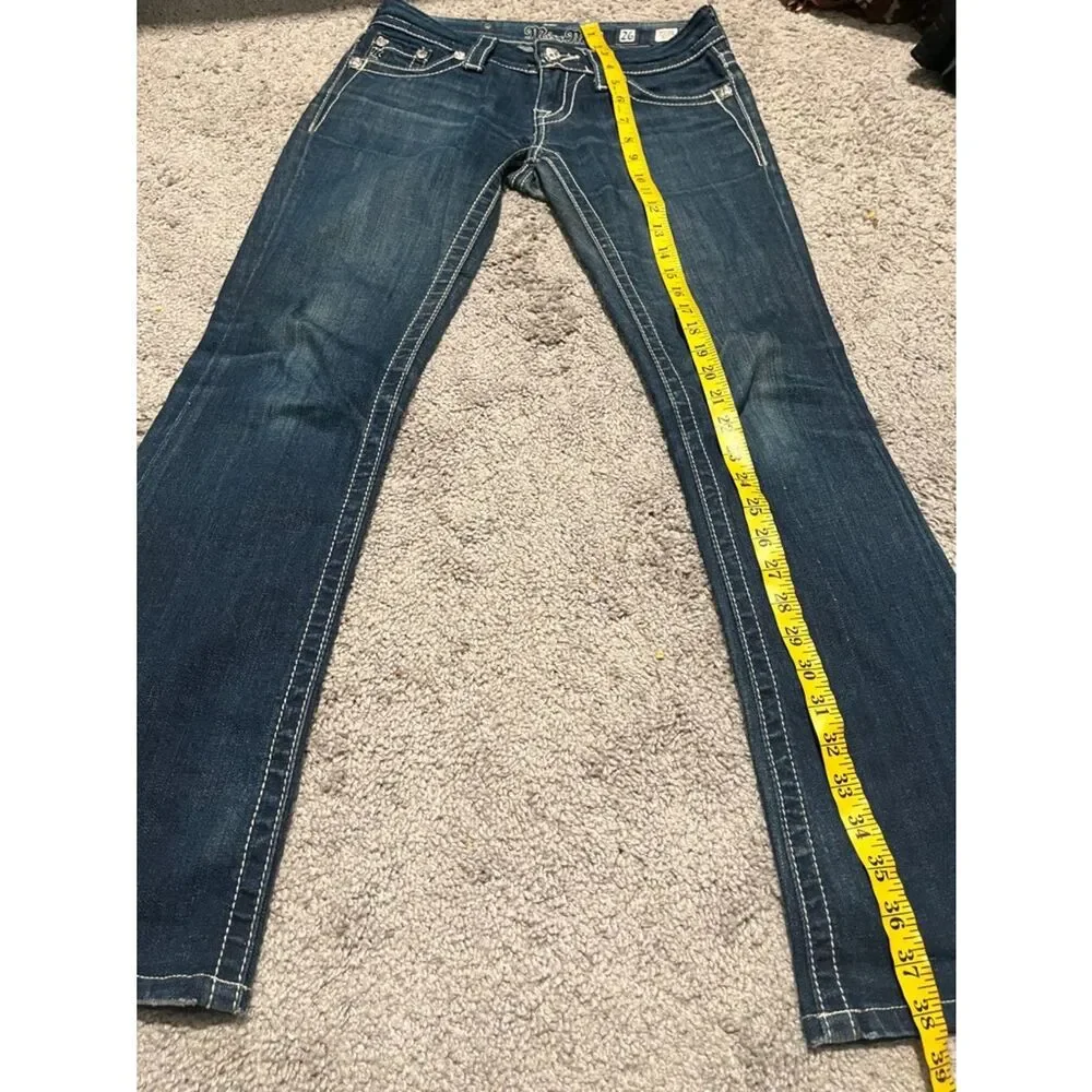 Miss Me Blue Embellished Beaded Factory Distressed Boot Jeans Western Rodeo